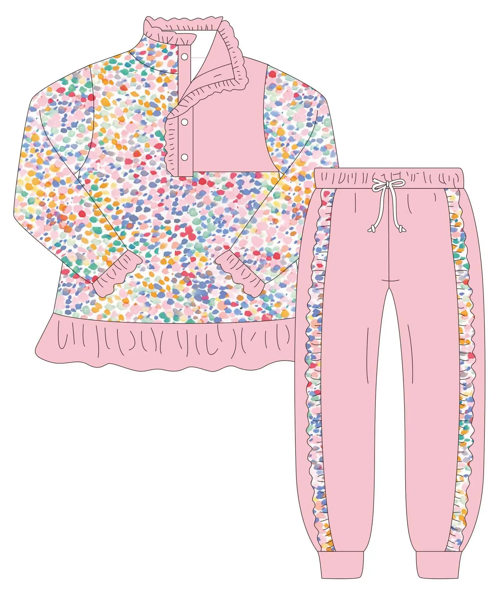 

New Children's Clothing Long Sleeve Lace Button Design Top Lace Matching Trousers Girl suit Boutique Clothing
