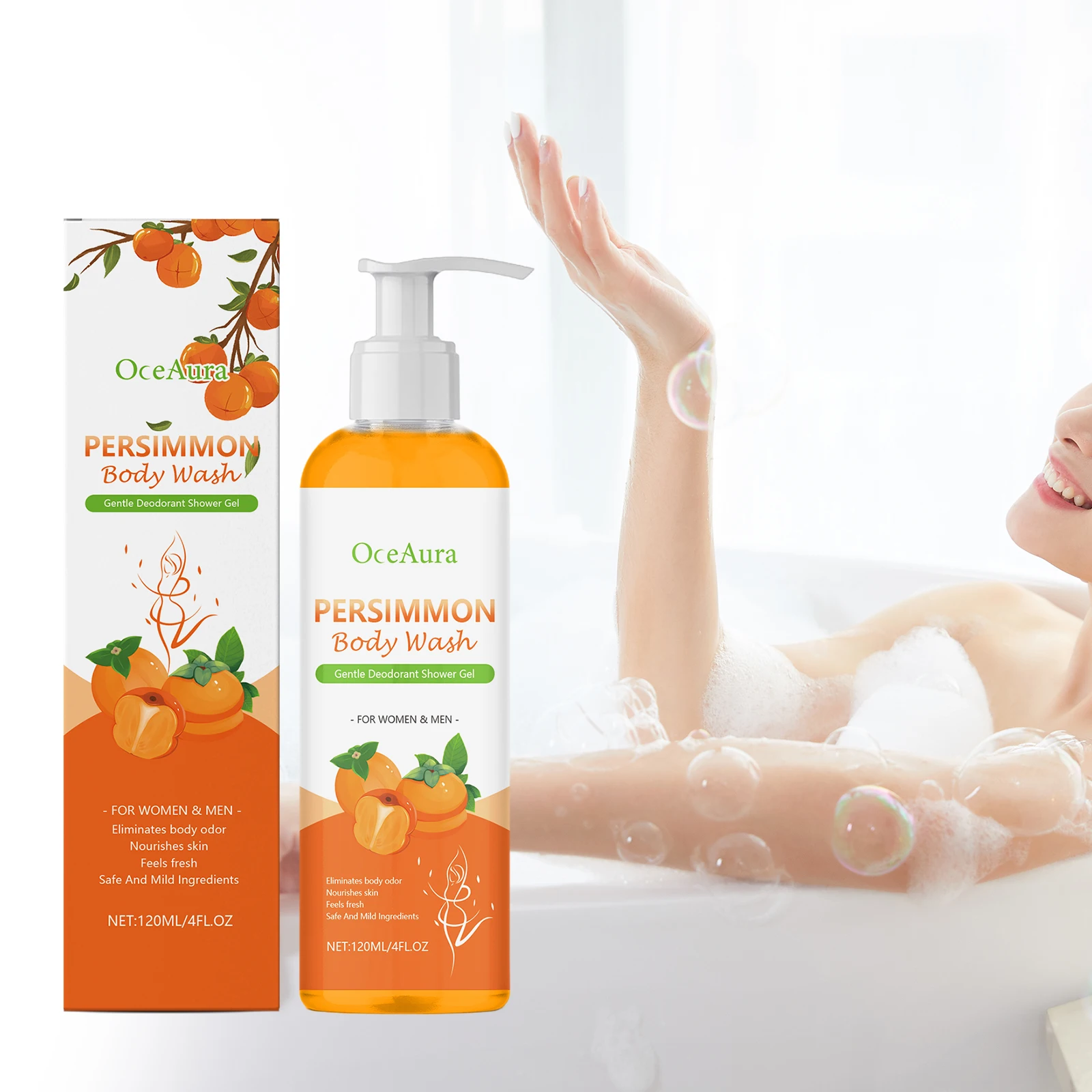 OCEAURA Persimmon Deodorizing Shower Gel Odor Remover Sweat Stains Body Cleaning Lasting Fragrance Smoothing Nourish Body Wash
