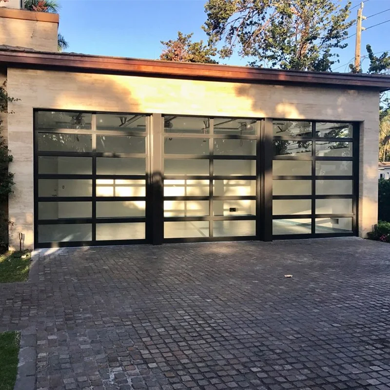 

Modern Industrial Automatic Overhead Sectional Black Aluminum Double Glass Insulation Garage Doors