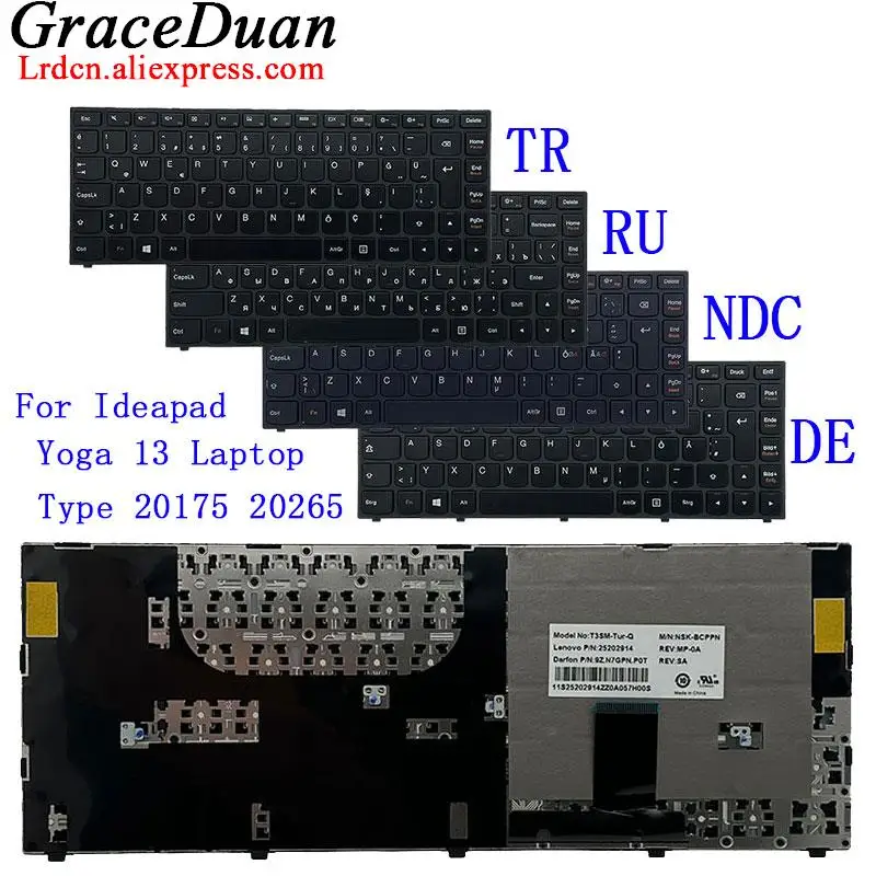 Nuova Tastiera/Orig T3Sm Per Lenovo Ideapad Yoga 13 Tipo 20175 20265 Laptop De German Ru Russian Tr Turkish Ndc Nordic 25202909