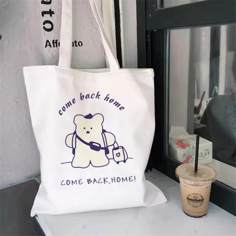 다목적 귀여운 곰 프린트 토트 백 여성용, 하라주쿠 패션 토트백 원 숄더 쇼핑백 Lad 2022