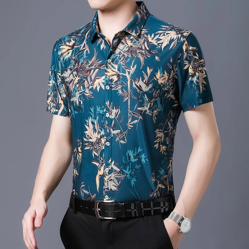 

Summer Thin Slim Casual Mens Shirts Soft Business Floral Shirt Beachwear Quick Dry Undershirt Men Clothing