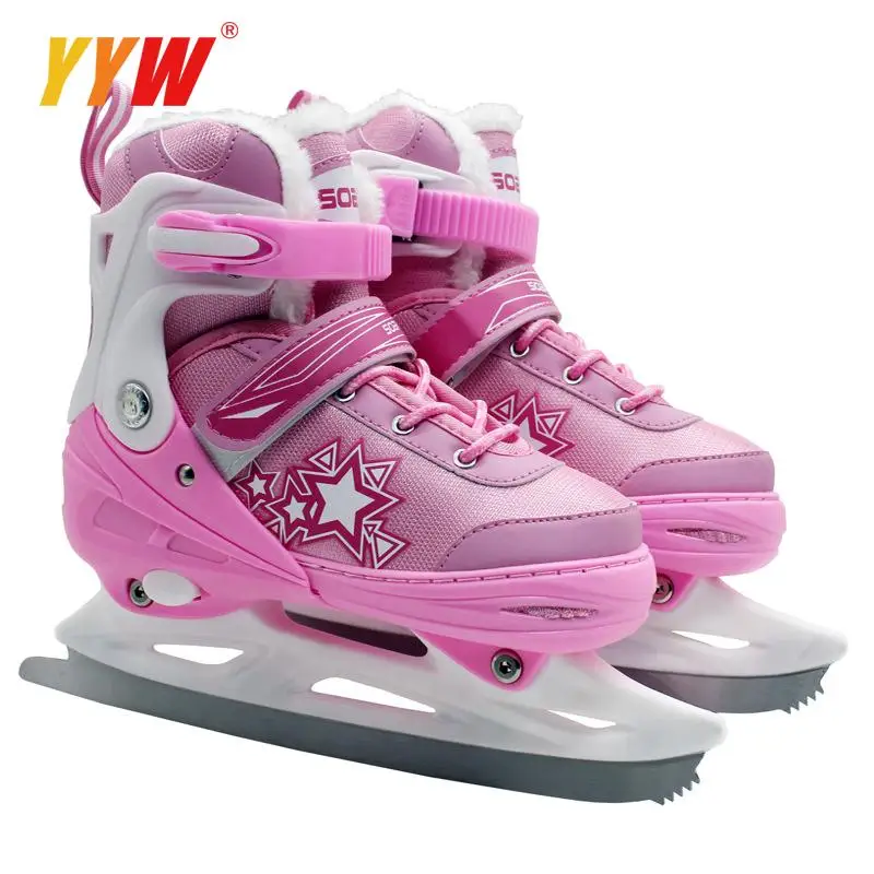 Kids Adjustable Ice Skates - Stainless Steel Blades, Ages 3-12, With Triple Security (Red, Pink, Etc.)