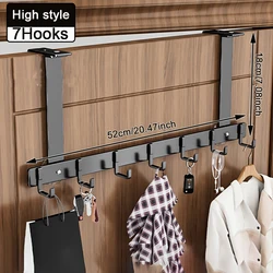Over - the - Door Adjustable Metal Organizer with Movable Hooks (7Hooks Black H)