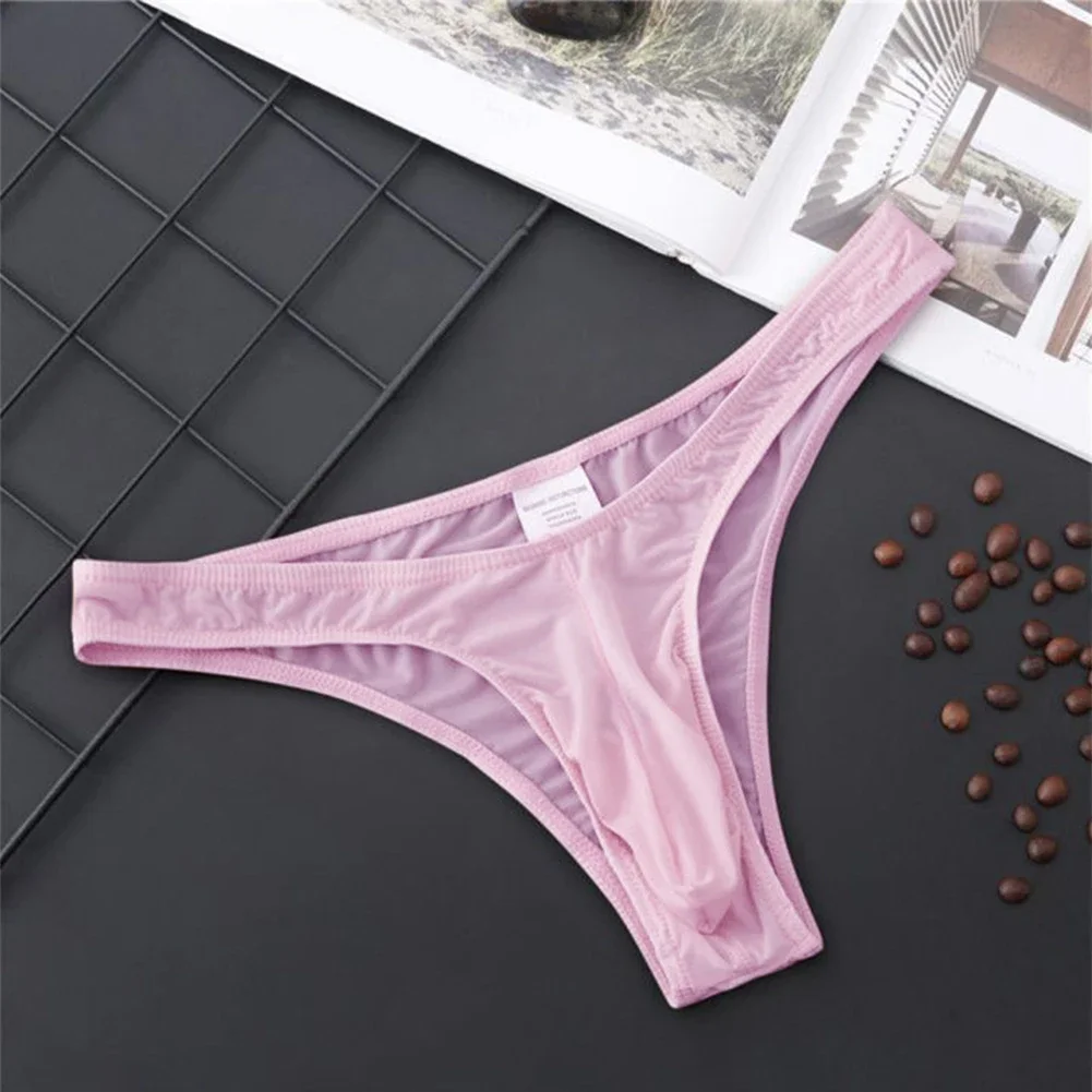 Men Underwear Low Waist Briefs Shorts Elephant Nose Pouch Sheer Thin Panties