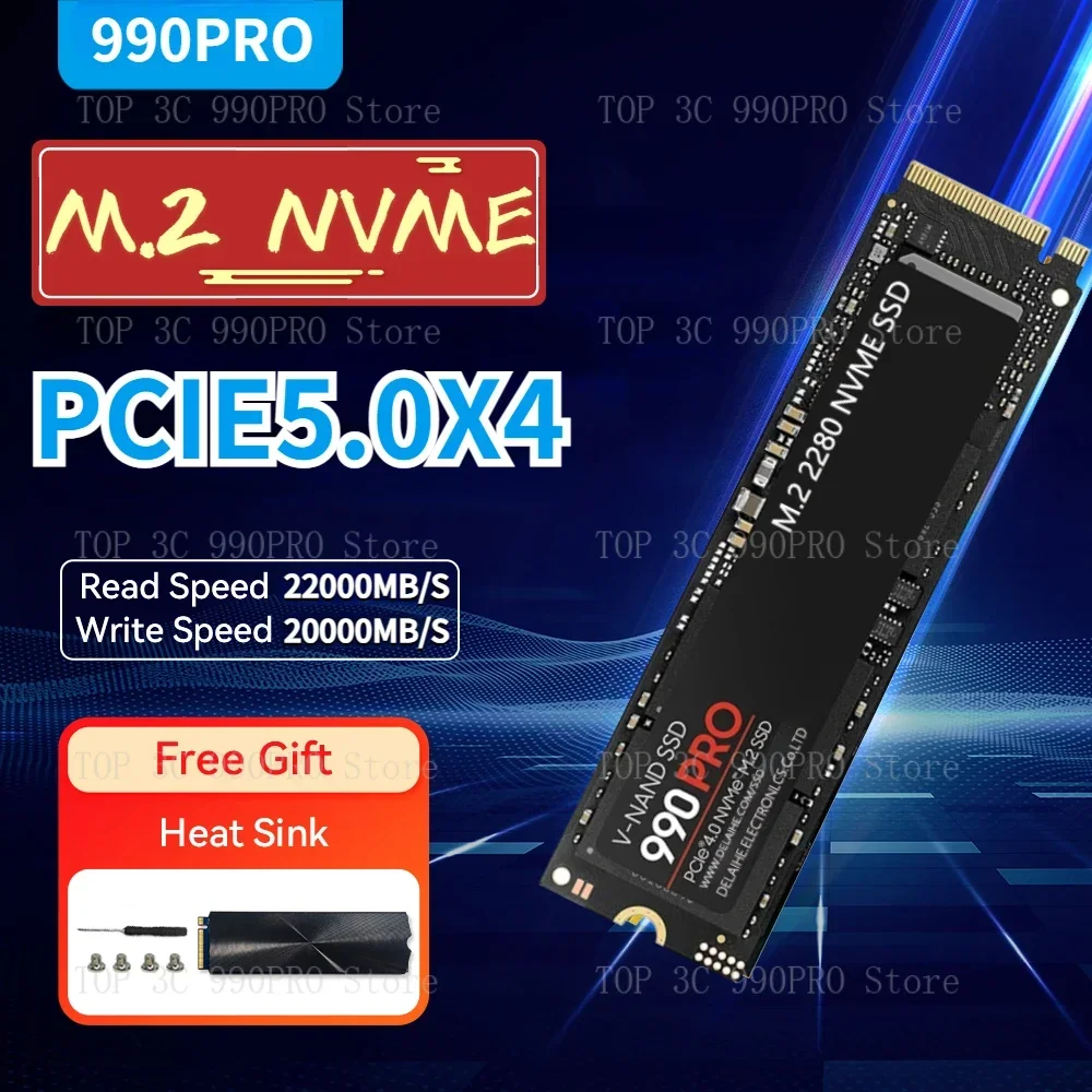 

990 PRO PCIe 5.0 NVMe 4.0 M.2 2280 1TB 2TB 4TB 8TB SSD Internal Solid State Hard Drive For Laptop Desktop MLC PC Computer PS5