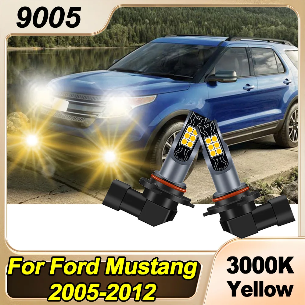2x 9005 LED 안개등 3000K 슈퍼 옐로우 20000LM 포드 머스탱 2005-2012 2010 2011 2012용 고출력 전구