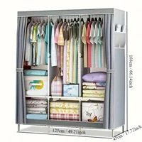 Armoire en tissu simple, placard de chambre en métal et plastique, cadre en acier robuste, organisateur de rangement multicouche pour dortoir et usage domestique 3
