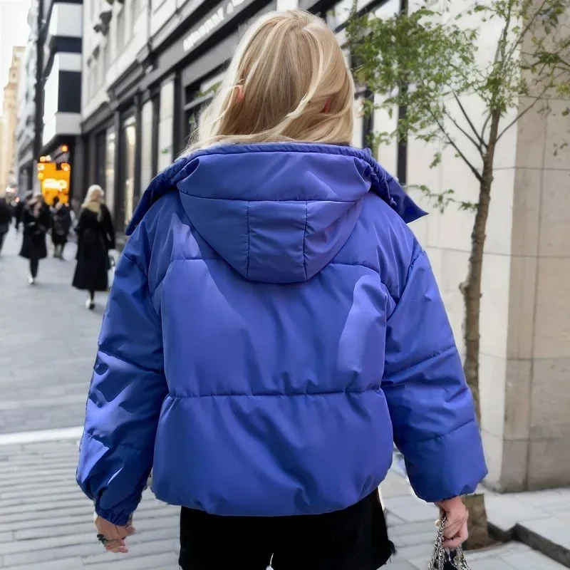 2023 Fashion Winter Beige Down Cotton Jacket Women Coat Black Hooded Streetwear Y2K Style Duck Down Feather Female Short Outwear