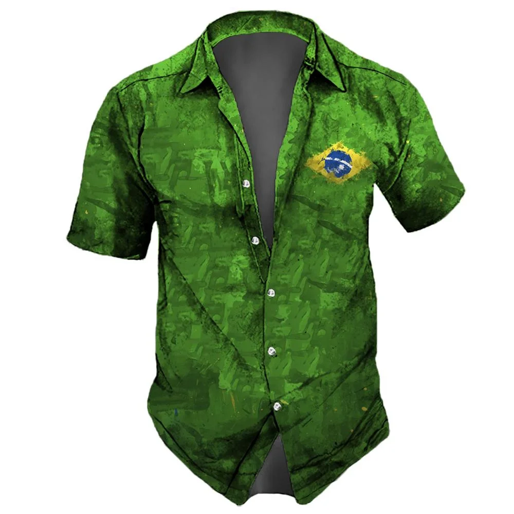 

2023 New Brazil Flag Men'S Shirt 3d Print Casual Beach Party Hawaiian Shirts Man Streetwear Oversized Retro Shirts Tops Summer