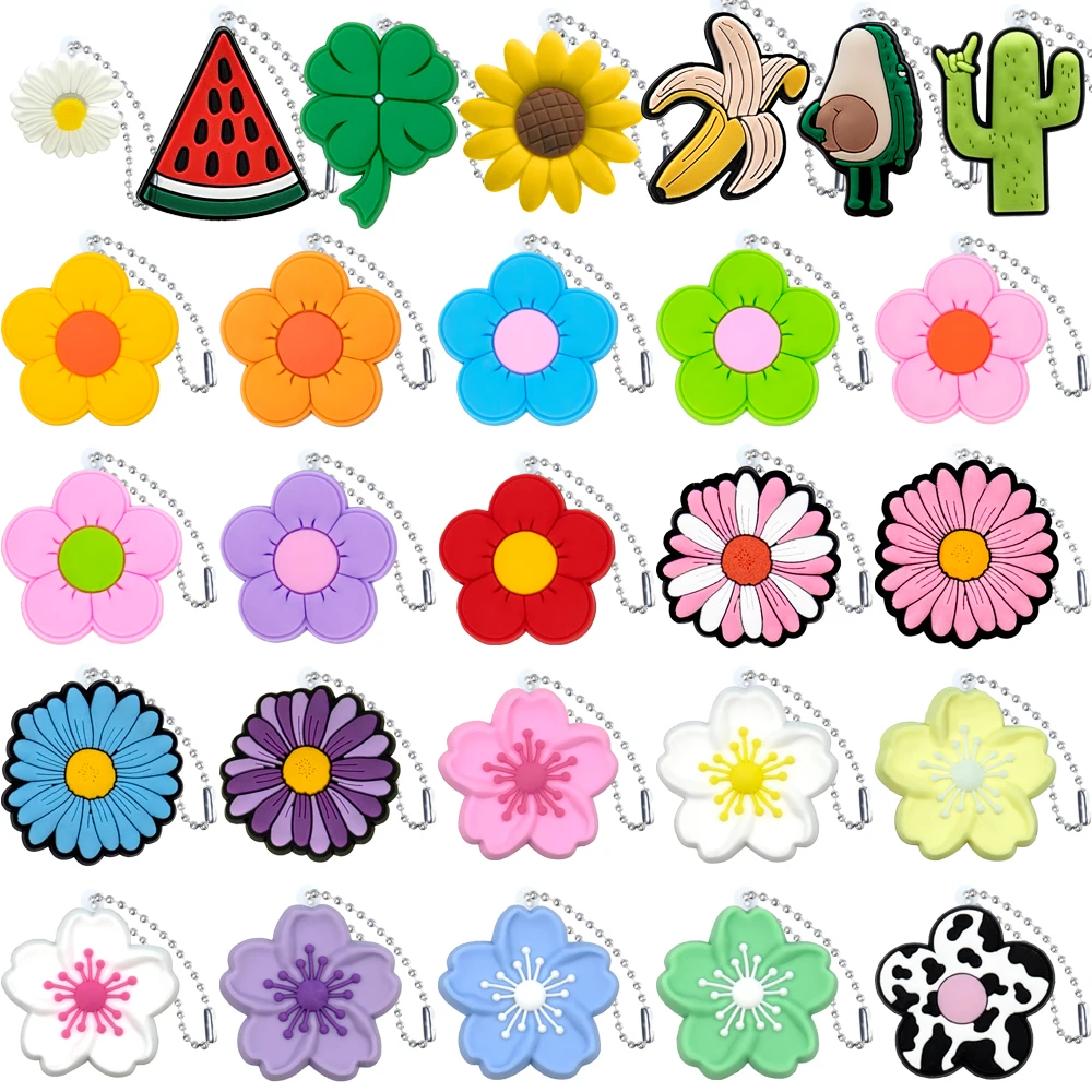 Acrylic Key Chain 27PCS Set Keychain Colorful Flower Avocado Keyring Banana Cactus Car key Accessories Cup Handle Pendant Friends Key Decoration
