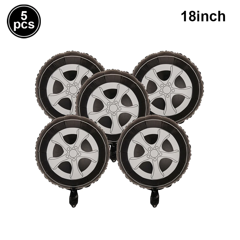 Race Car Theme Party Checkered Foil Balloons - Wheel & Tire Design for Kids Racing Birthday & Baby Shower Decorations