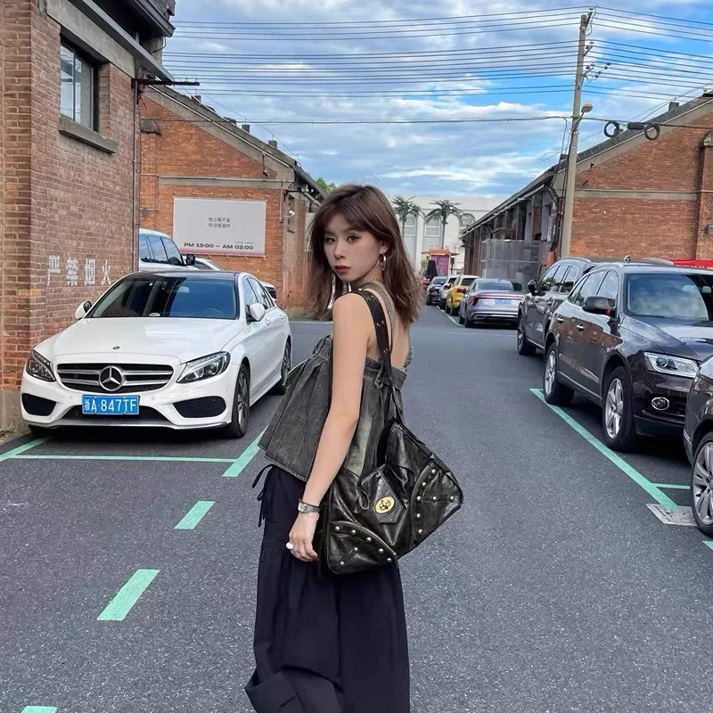 Vintage Belts Deco Women Shoulder Bags Designer Armpit Bag Punk Motorcycle Bag Luxury Pu Leather Lady Handbag Female Purse