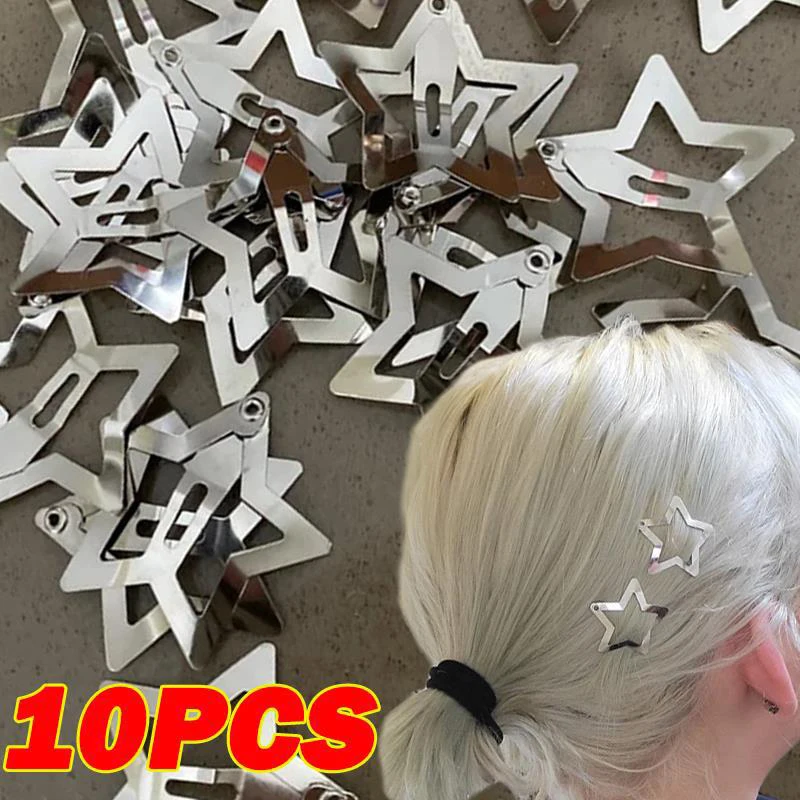 10pcs Star Hair Clips Snap Hair Barrettes Non Slip Five Pointed Star Hair Accessories for Girls Women Y2K Metal Hair Clips toddler shoes boys girls sandals baby walking sock shoes kids five fingers closed toe non slip breathable lightweight sandals