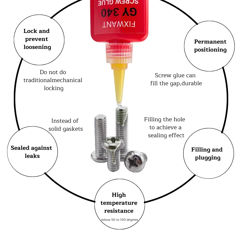 FIXWANT 340 나사 잠금 조임 나사, 녹슬지 않는 코킹 방지, 온도 저항, 무산소 접착제 50ml