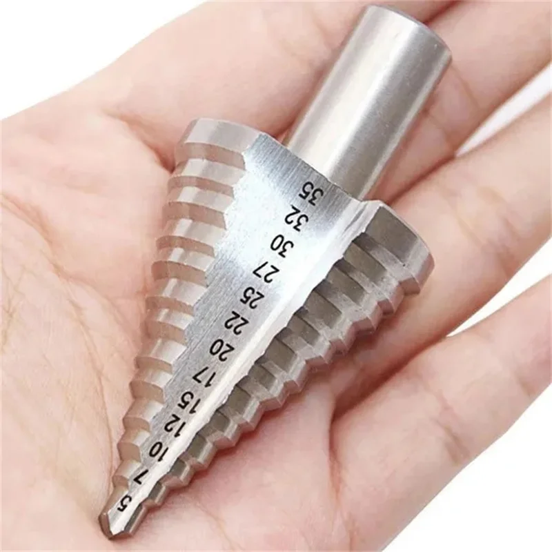 13 passo cone bocados de broca buraco cortador bit conjunto 5-35mm bordas caneladas hss passo broca bocado reamer triângulo haste de madeira de perfuração de metal