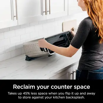 8-in-1 Digital Air Fryer Oven, XL Capacity, Flip-Up Storage, Faster Cooking, Less Fat, Silver/Black (Renewed) 4