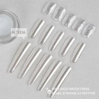 Poudre chromée HNDO super brillante effet miroir blanc nacré, paillettes à frotter pour la décoration des ongles, pigment de manucure CM16 3
