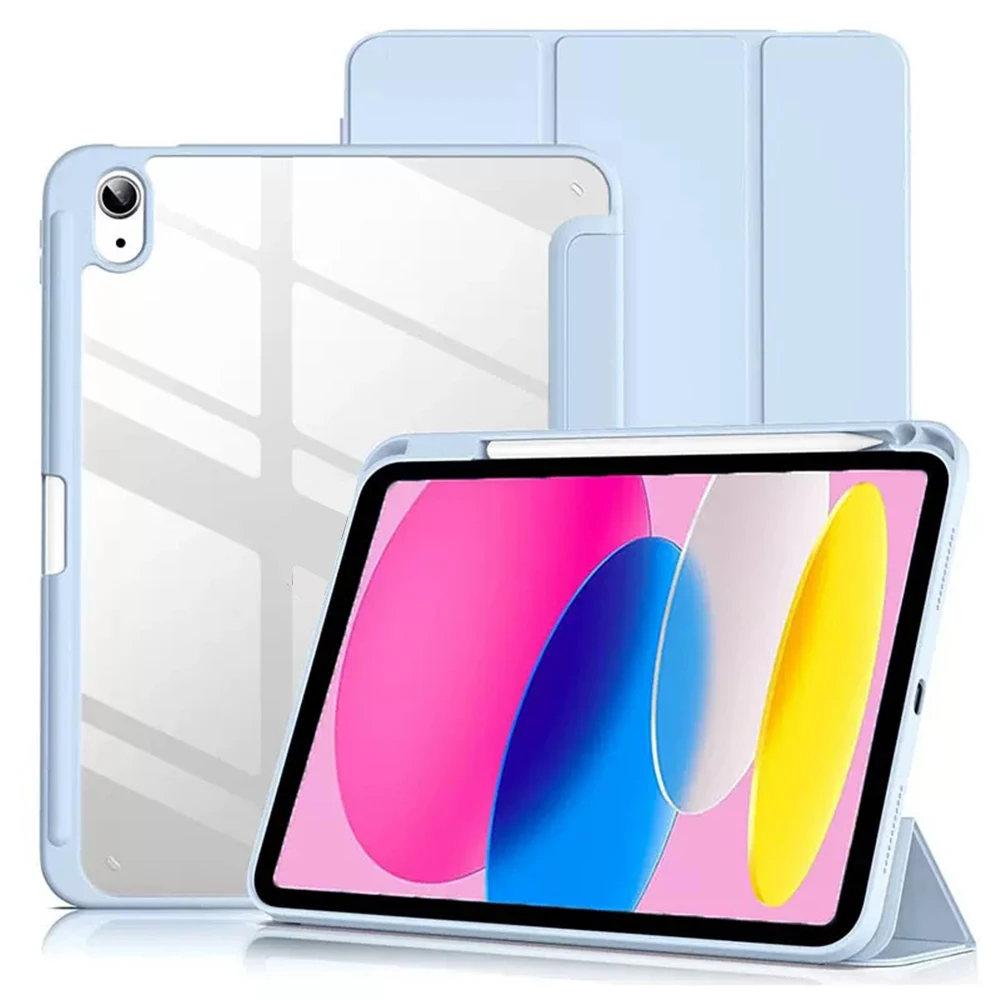 Solid Color Hard Acrylic Tablet Case with Auto Wake Sleep and Pencil Holder
