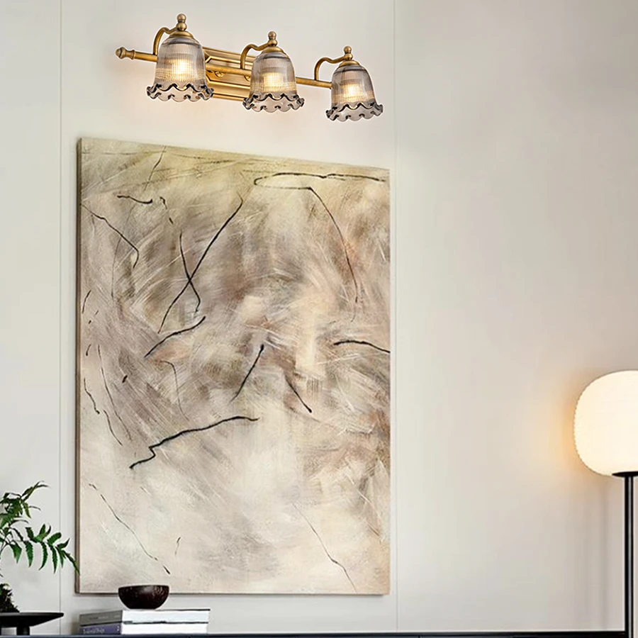 Vintage 4-Light Vanity Lights with Gray Glass Shades Modern Wall Sconce Lighting Fixture for Bathroom Mirror E14 Base Front