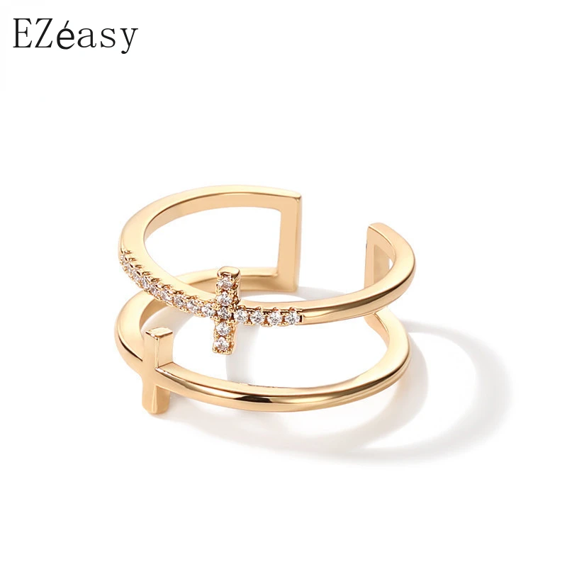 

Fashionable Double Layered Cross Ring with Zircon for Women Adjustable Opening