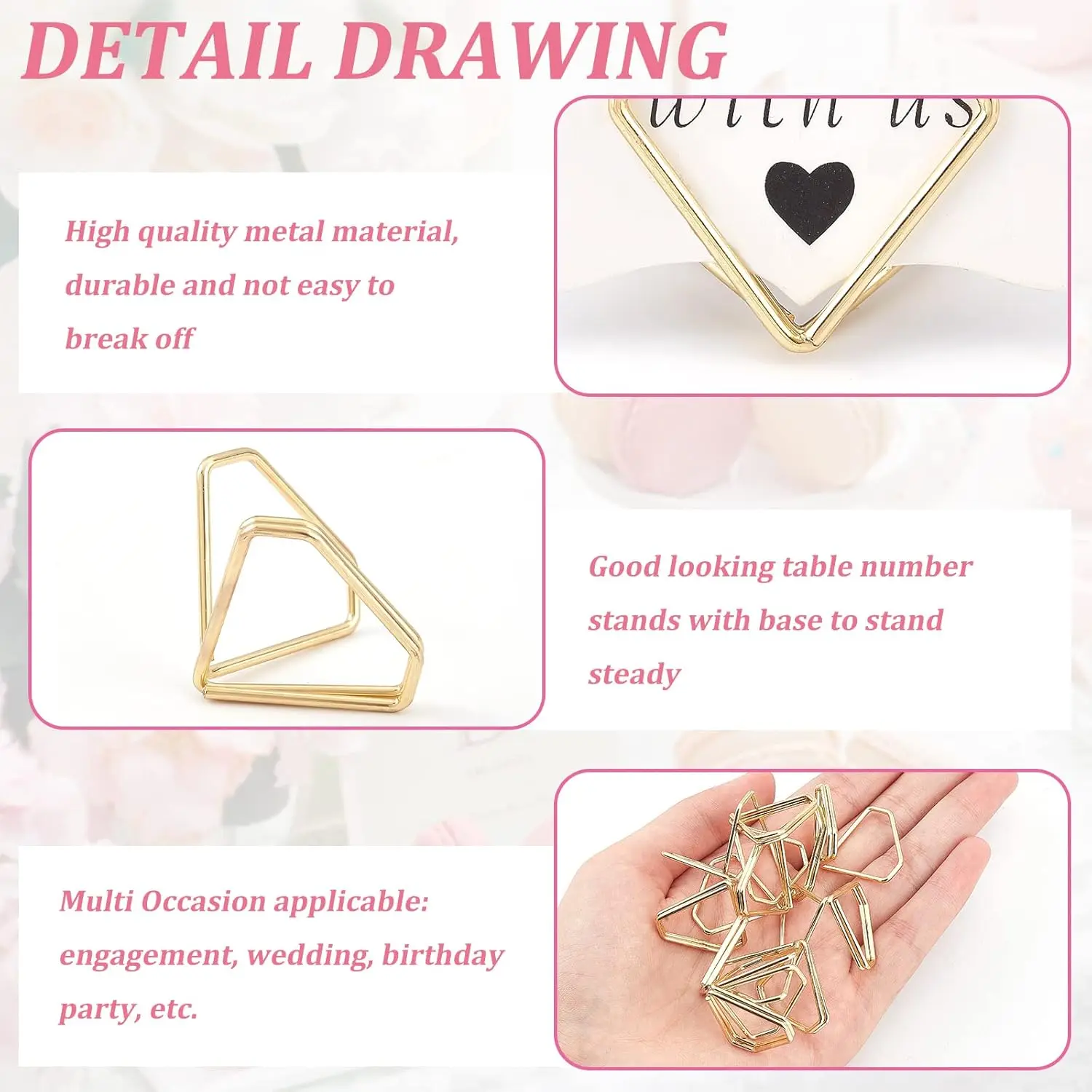 Diamond Shape Metal Memo Holder Table Placecard Holder Photo Clip Card Display Stand Wedding Table Number Stands 10pcs