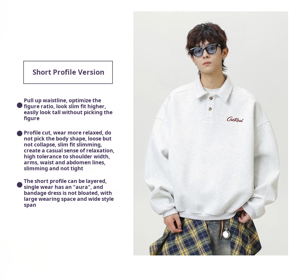HANGLU 2025 Men's Oversized Collar Sweatshirt Vintage Button Placket Long Sleeve Polo Pullover Loose Fit Streetwear Top