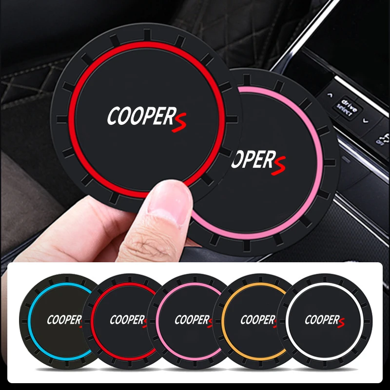 2PCS Car Coasters Water Cup Slots Non-Slip Mat Waterproof Cup Pad For MINI Cooper WORKS R55 R56 F55 F56 R57 R58 R59 R60 R50 R53 Cup Holder Coasters Car Coaster Pads