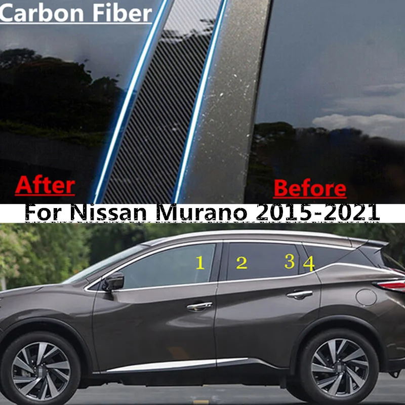 

8pcs/set Carbon Fiber Window Pillar Post Door Trim Cover For Nissan Murano 2015 2016 2017 2018 2019 2020 2021