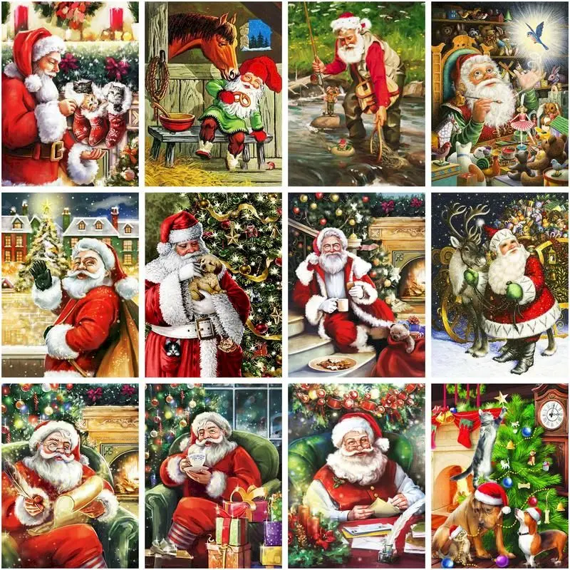 

CHENISTORY Diamond Embroidery Complete Kit Santa Claus Diamond Mosaic Painting Christmas Gift Rhinestone Pictures Decoration