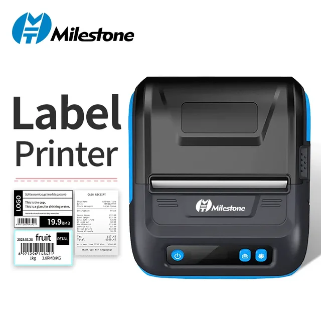 Milestone 80mm Mobile Printer Machine Direct Label Printer Bluetooth Pocket  Printer Receipt 2 in 1Free APP