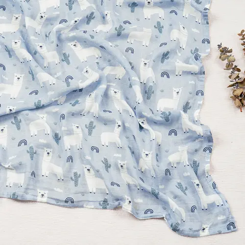 Elinfant Cute Soft Print Baby Towel Wrap 120x110cm Bamboo Cotton Baby Muslin Swaddle Blanket - Image 11