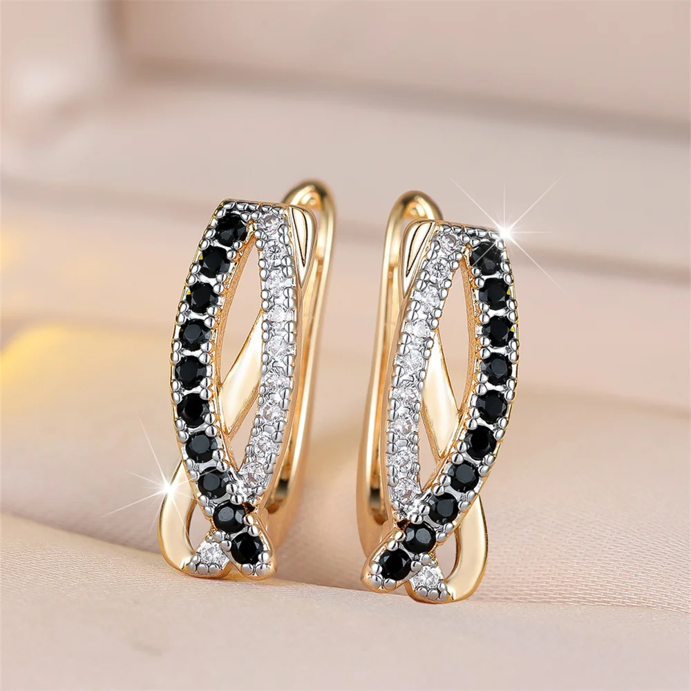 Multicolor Crystal Zircon Hollow Infinity Hoop Earrings For Women Vintage Gold Color Ear Buckle Wedding Jewelry Engagement Gifts