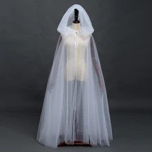  2 Layers Tulle Cloak Hood Cape for Women Halloween Party Empire Floor Length Soft Mesh 