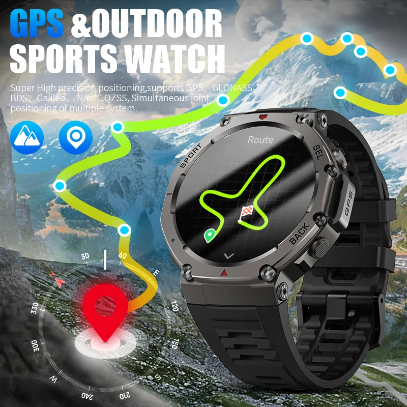 GPS Smart Watch AMOLED 5ATM Waterproof Built-in Dual-band GNSS Compass Military Sport Fitness Smartwatch Men New For Android IOS