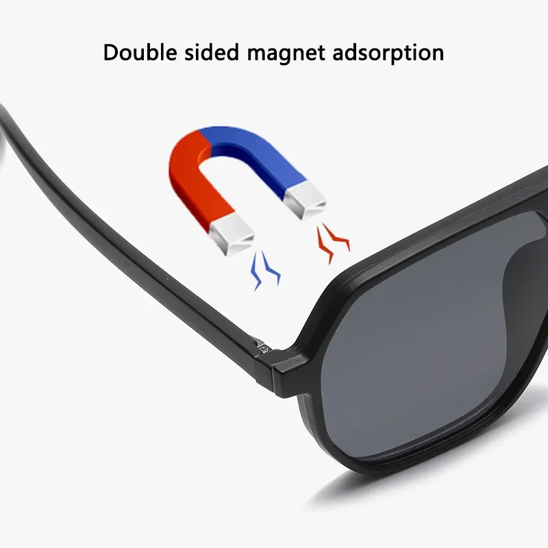 Large Frame Polarized Myopia Sunglasses 6 in 1 Prescription Magnetic Clip Men Women Glasses Optical Eyewear -0.5 to -6.0 6