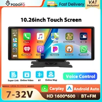 Podofo Écran de voiture 10,26'' avec Carplay, Android Auto, lecteur multimédia intelligent, AirPlay, Mirror Cast, commande vocale BT, FM, Superlink 1
