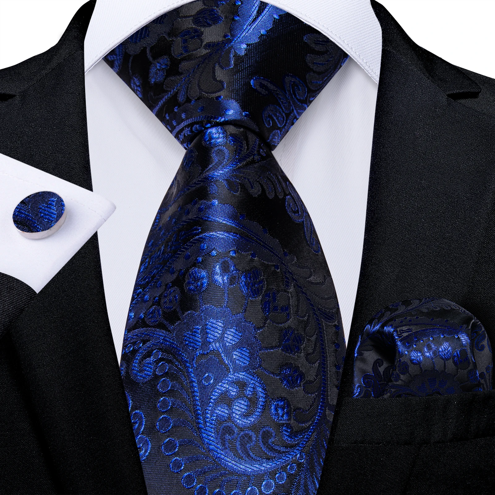 Cravatta Uomo In Seta Con Fazzoletto E Gemelli, Fantasia Paisley Floreale, Regalo Perfetto