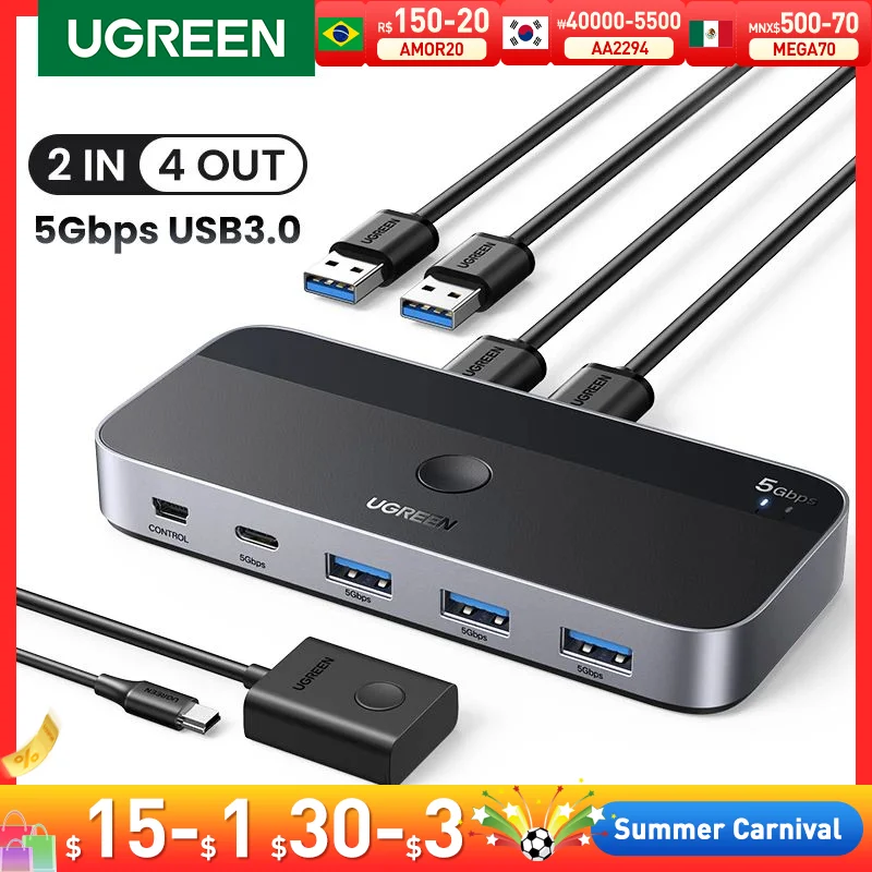 Ugreen-usb 3.0 Switcher para pc Teclado Mouse Impressora Compartilhamento Dispositivos Pcs