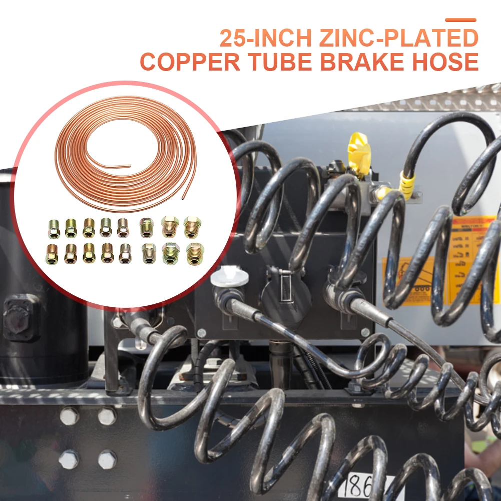 Car Brake Pipe Hose 3/16" OD Copper Nickel Coil with 16Pcs Nuts Anti-rust