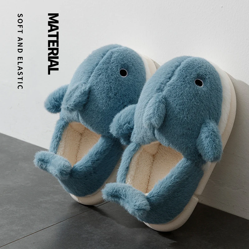 

Winter Feslishoet Plush Fun Shark Slippers Women Men Soft Cloud 4CM Platform Indoor Slides Men Shoe Plush Warm Bedroom Shoes New