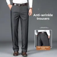 Business Casual Men's Straight Leg Thin Dress Pants Elastic Waist Mid-Year Dad Suit Trousers Lightweight Formal Trousers