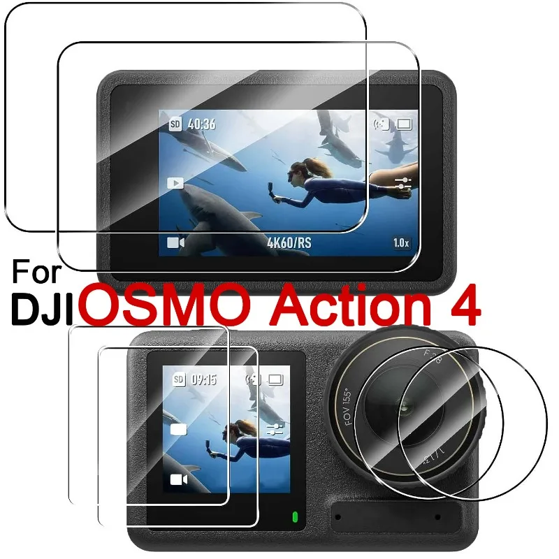 Pellicola Salvaschermo 6 In1 Per Dji Osmo Action 4/3 9D Durezza Vetro Temperato Per Dji Osmo Action 4 3 Copriobiettivo Antigraffio Per Fotocamera