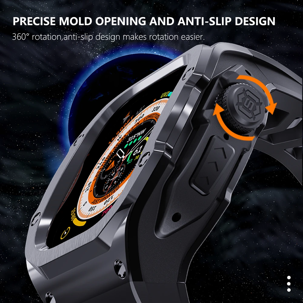 Heavy Metal Stainless Steel Rubber Case For Apple Watch Series 9 8 7 6 5 SE 44MM 45MM Shockproof Case For iWatch Ultra 2 1 49mm