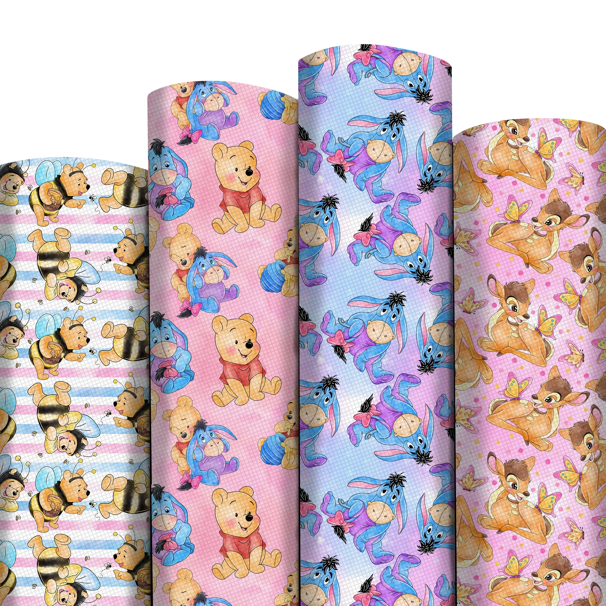 Cartoon Print Lychee Texture Faux Leather Sheet Winnie The Pooh