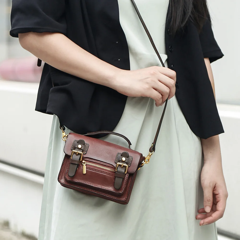 Handmade Cowhide Shoulder Bag Woman Retro Shoulder Bag Women's Fashion Crossbody Bag Versatile Genuine Leather Bag For Women