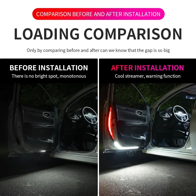 LED Atmosphere Lamp LED Car Lights LED Car Decorative Lights LED Atmosphere Lighting LED Strip Lights LED Light Strip LED Interior Lights LED Car Decoration Lamp Car Ambient Lights LED Lights 2pcs LED Car Door Opening Warning Atmosphere Light Strip 120cm Decoration Welcome Decor 12v