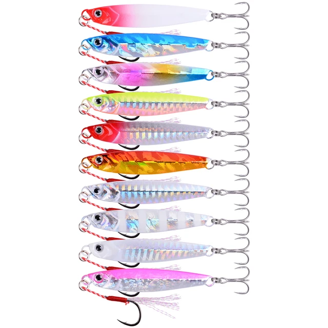 10pcs Metal Jigs Fishing Lures Weights 7g-40g Trolling Hard Bait Bass  Fishing Tackle Trout Jigging