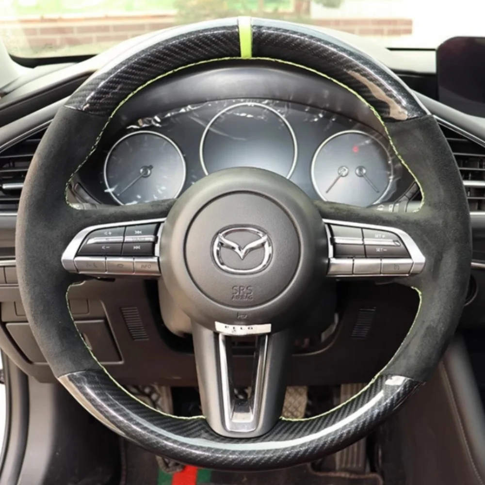 Auto Lenkrad Abdeckung Wildleder Carbon Faser Leder Für Mazda 3 Axela 2019 2020 CX-30 2020 MX-30 2020 auto Innen Zubehör