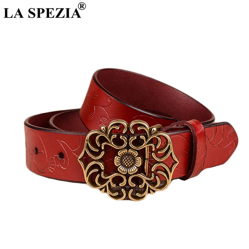 LA SPEZIA Pin Buckle Belt For Women Coffee Real Leather Belt Female Vintage Ethnic Genuine Leather Cowhide Ladies Jeans Belts la spezia pin buckle belt for women coffee real leather belt female vintage ethnic genuine leather cowhide ladies jeans belts